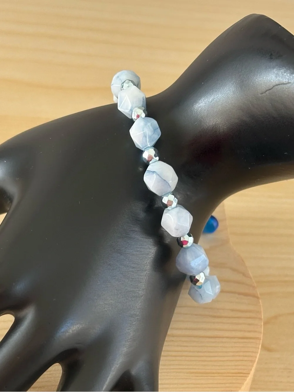 Blue Chalcedony & Blue Hematite Bracelet with Tree of Life